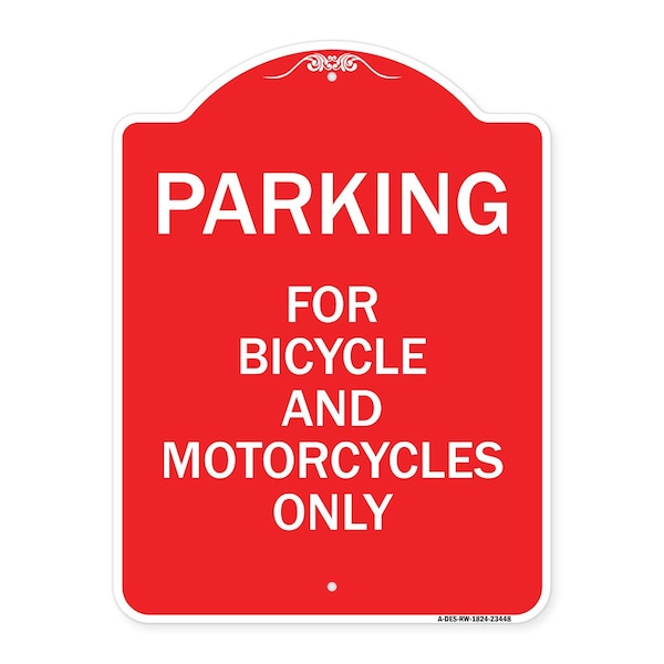 Signmission Parking for Bicycles and Motorcycles Only, Red & White Aluminum Sign, 18" x 24", RW-1824-23448 A-DES-RW-1824-23448 - main